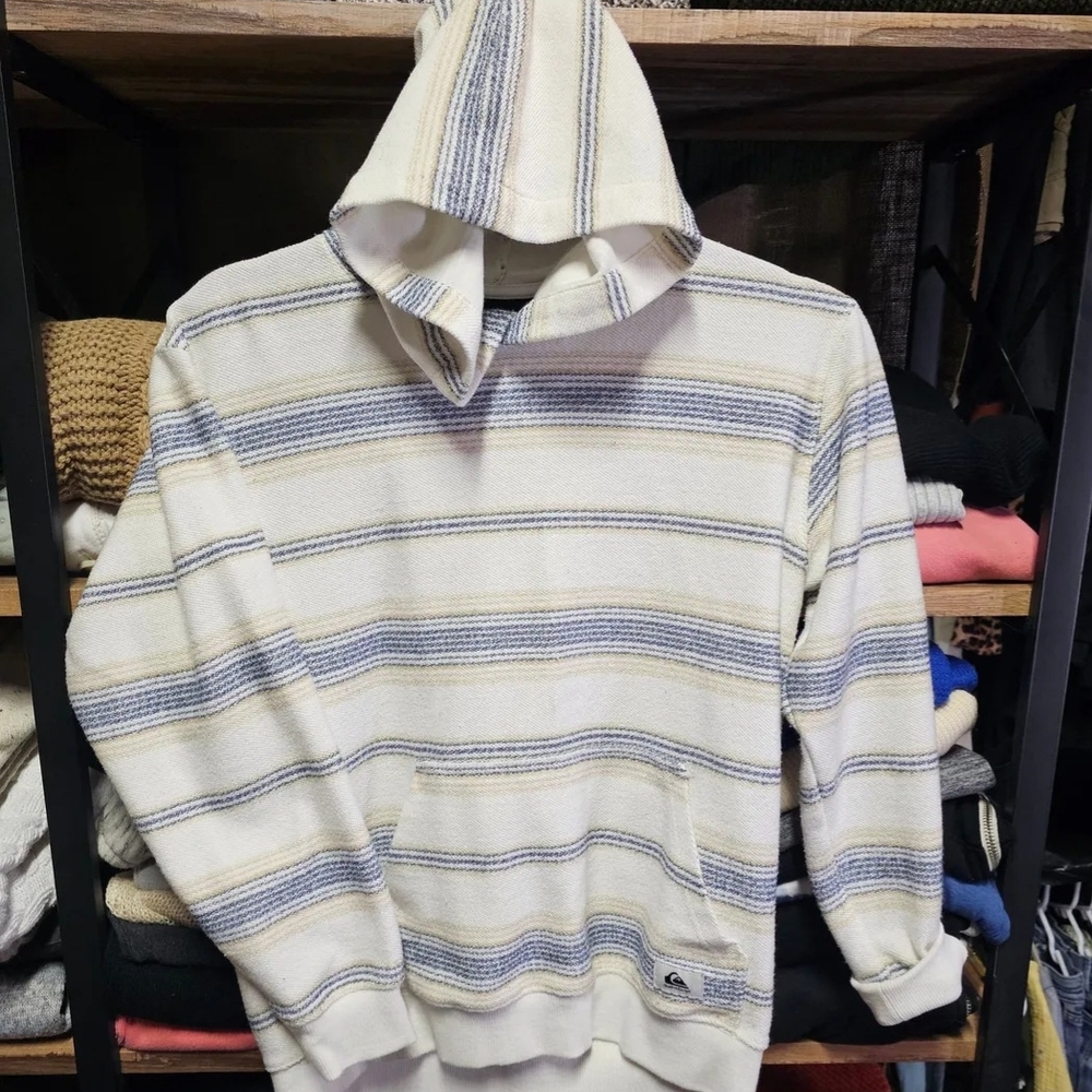 Striped Hoodie with Blue and Cream Accents